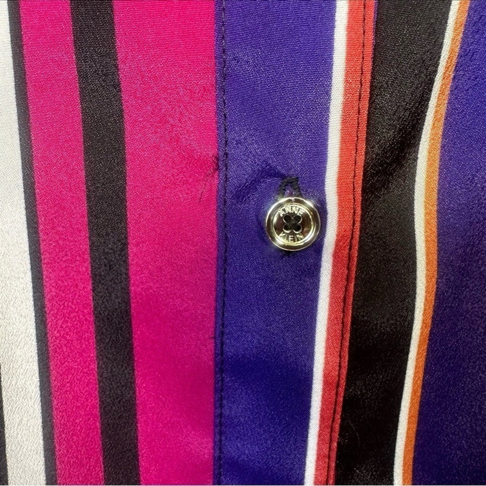 Anne Klein Blouse Retro Multicolor Striped Button Down Long Sleeve Workwear - Picture 9 of 10